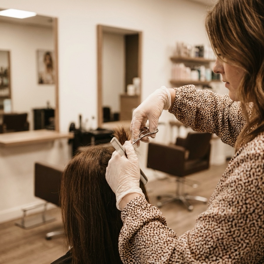 Friseurin schneidet einer Kundin die Haare