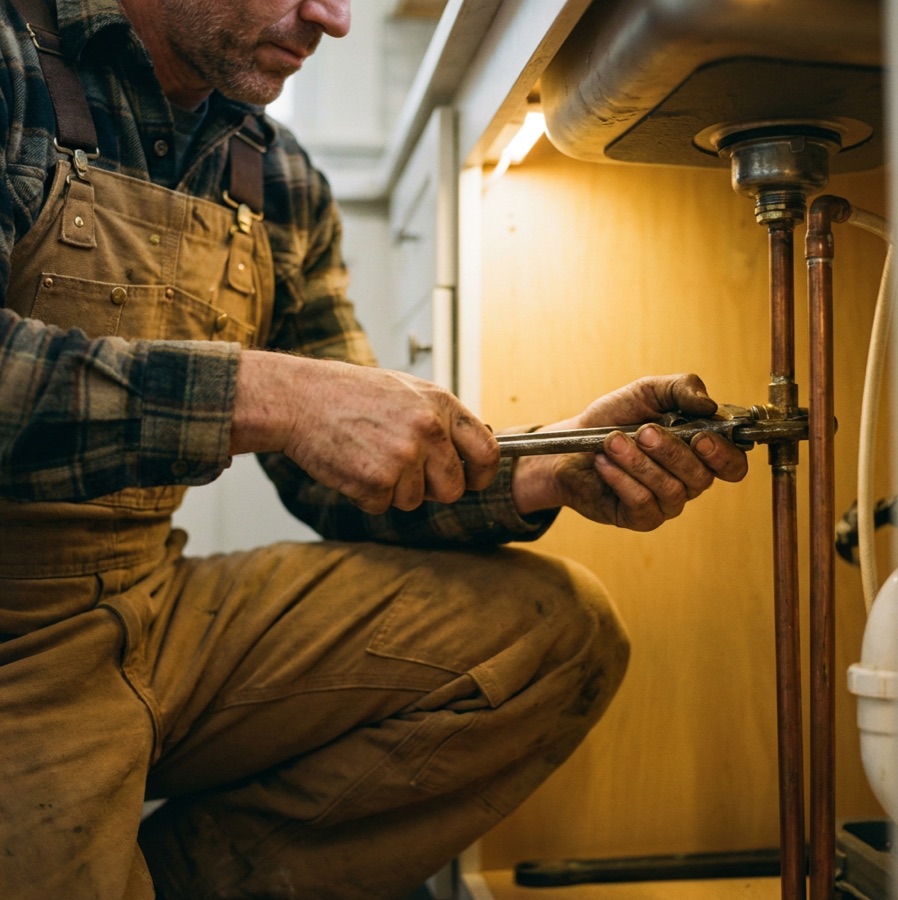 Installateur bei der Arbeit an einer Heizungsanlage